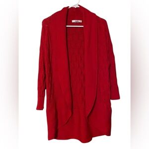 ALIA  Open Cardigan Sweater Women’s Large Red 3/4 Sleeves Shawl Neck  Comfy Cozy